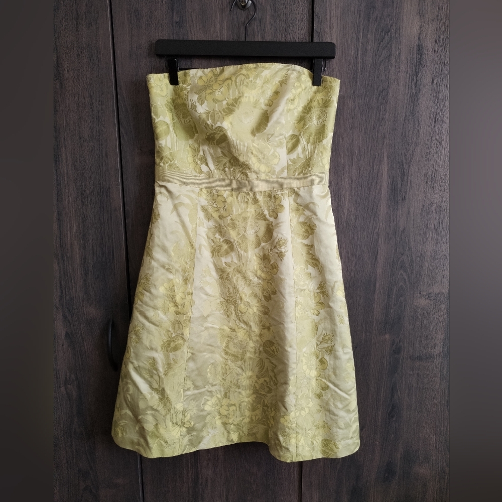 Ann Taylor light green strapless dress, floral print, 4